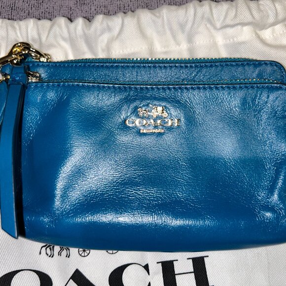 Coach Madison Double Zip Wristlet In Leather Blue F1481-51928 NWOT - Picture 2 of 5